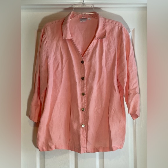 Hot Cotton Tops - Hot Cotton coral linen button down blouse size xl